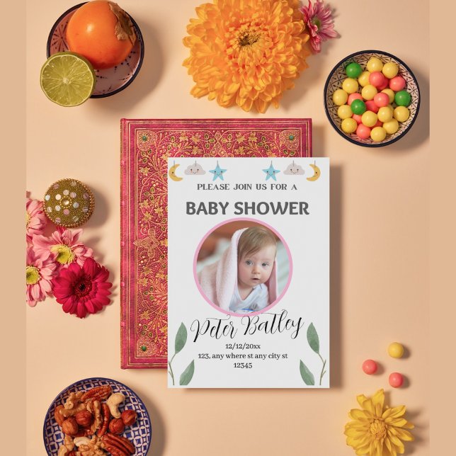 Cartão de Convite para Chás de fraldas Moderno Ver (Criador carregado)