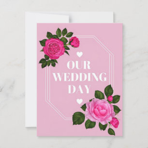 Cartão de Convite para Dia de Casamento Rosa Elega