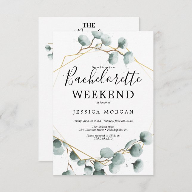 Cartão de Convite para Festa de solteira Eucalyptu (Frente/Verso)