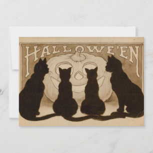 Cartão de convite para gatos pretos Vintage Hallow