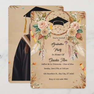 Cartão de Convite para Graduação de Boho Elegante