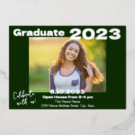 Cartão de Convite para Graduação de Fotos Verde e