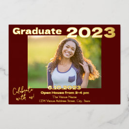 Cartão de Convite para Graduação de Fotos Vermelho