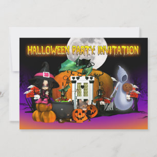 Cartão de Convite para Halloween - Cartoon Hallow