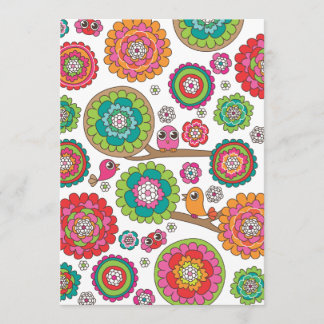Cartão de convite para ilustração de aves e flores