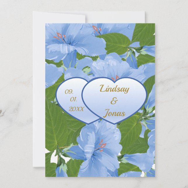 Cartão de Convite para Jardim de Flores Azuis (Verso)