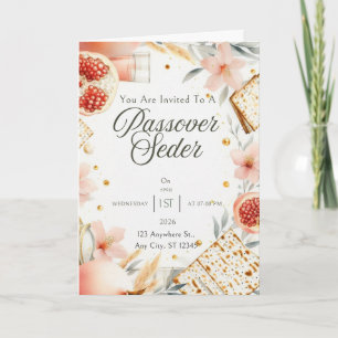 Cartão de Convite para Pessach Romã Matzá Floral