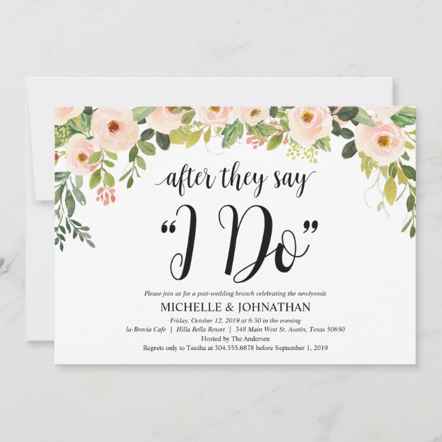 Cartão de Convite para Posto Brunch de Blush Elega (Frente)