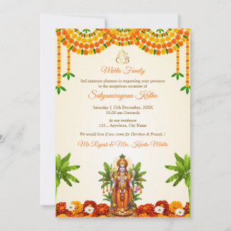 Cartão de Convite para Puja do Sri Satyanarayan Bh