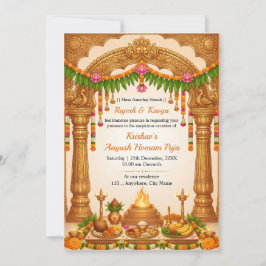 Cartão de Convite para Puja Tradicional Ayushya Ho