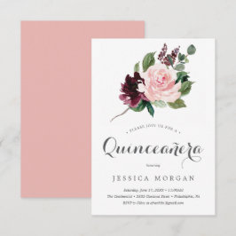 Cartão de Convite para Quinceanera Blush Burgundy