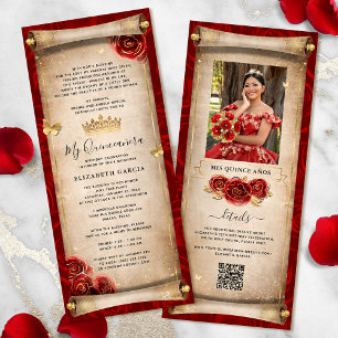 Cartão de Convite para Rolagem de Quinceanera Verm