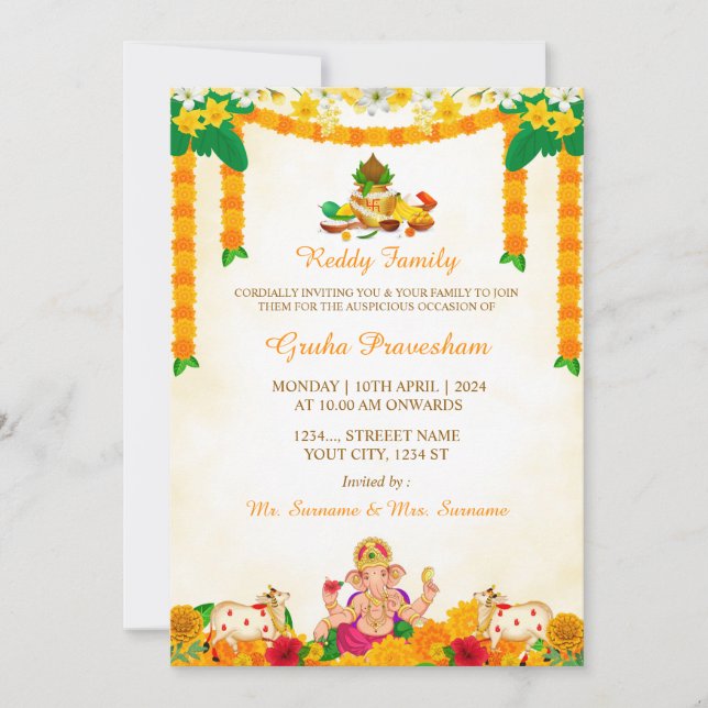 Cartão de Convite para Uso Doméstico Indiano, Gruh (Frente)
