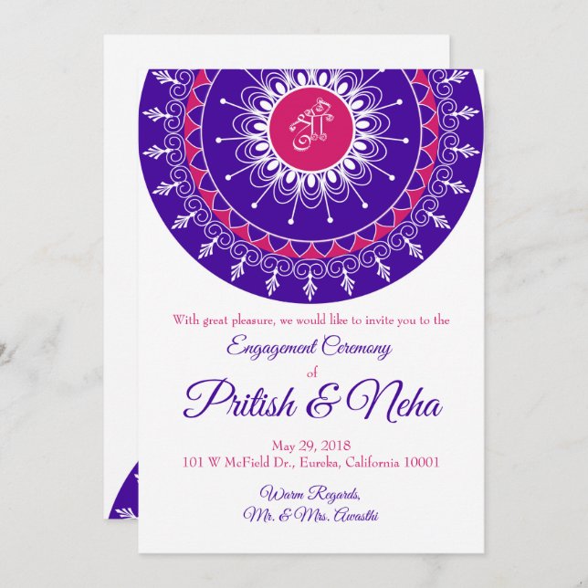 Cartão de Convite Rangoli (Frente/Verso)