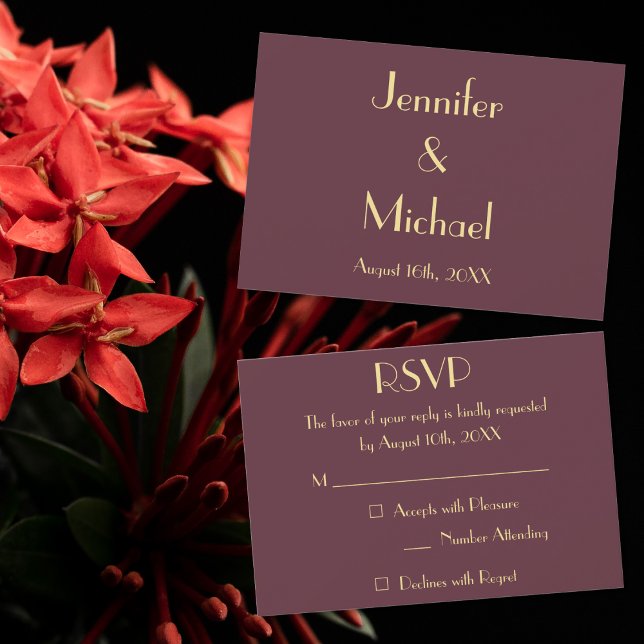 Cartão de Convite RSVP de Casamento Dourado Modern (Modern Burgundy Gold Wedding RSVP Invitation Card)