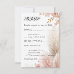 Cartão de convite RSVP de grama das pampas rosa em