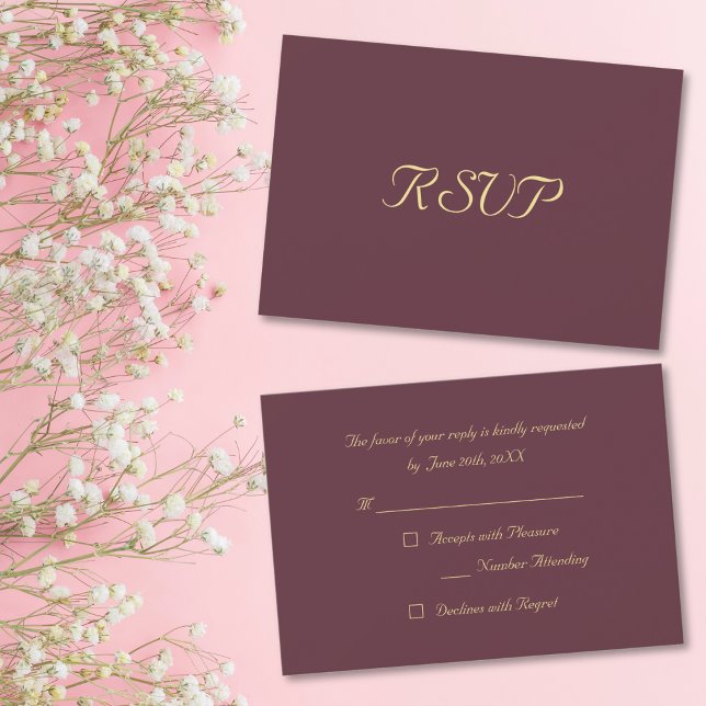 Cartão de Convite RSVP de Partido Elegante Dourado (Burgundy Gold Elegant Party RSVP Invitation Card)