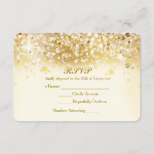 Cartão de Convite RSVP Elegante Luzes Douradas Bri