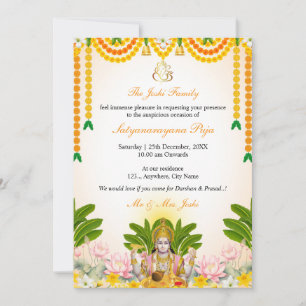 Cartão de Convite Satyanarayan Katha, Puja Indiana