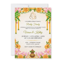 Cartão de Convite Tradicional Kalyanam com Marigol
