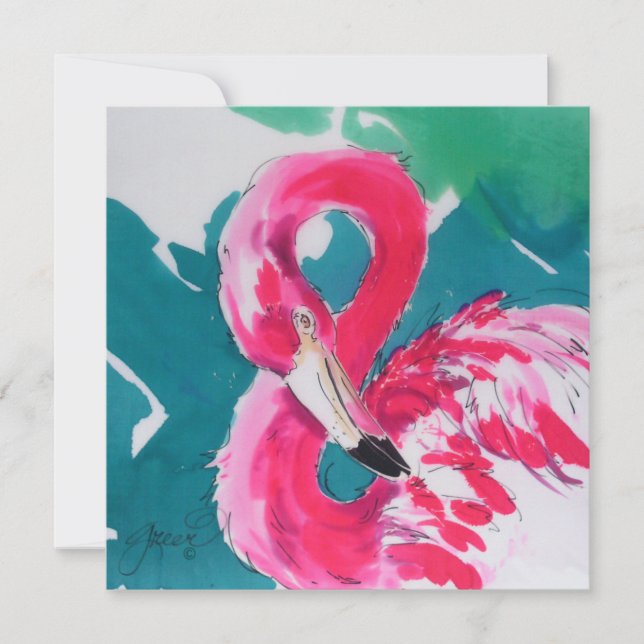 Cartão de Convite Tropical Flamingo Rosa Quente (Frente)