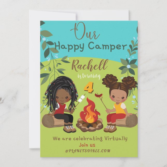 Cartão de Convite Virtual de Aniversário para Camp (Frente)