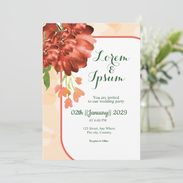 Cartão de convites para festa de casamento simples (Em pé/Frente)