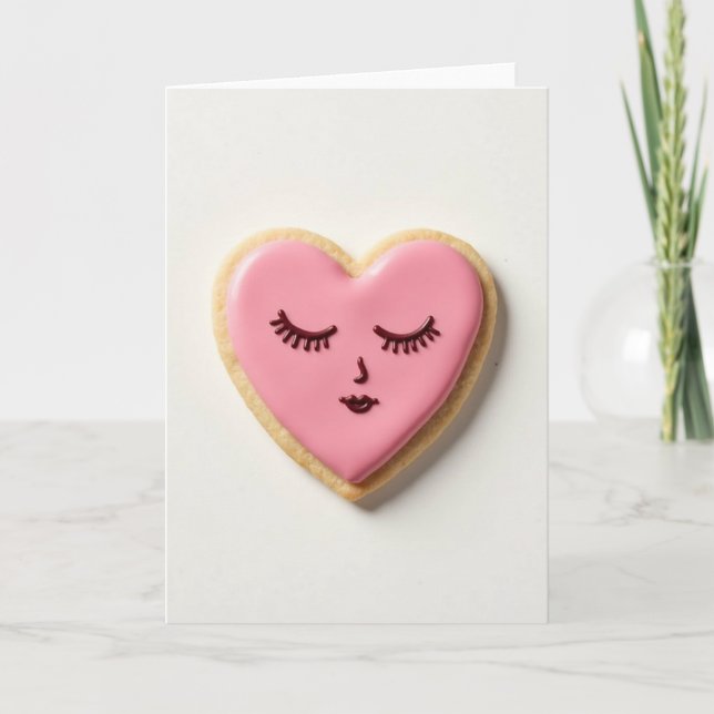 Cartão de Cookie de Coração Rosa Doce (Frente)