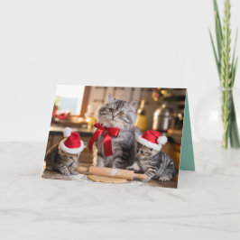 Cartão de Cookies de Natal de Gatinho Cinza Listra