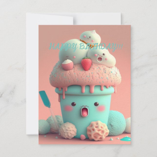 Cartão de copo de sorvete kawaii (Frente)