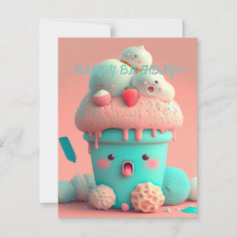 Cartão de copo de sorvete kawaii