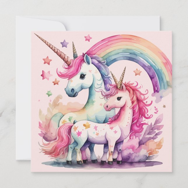 cartão de cor d'água unicorn (Frente)