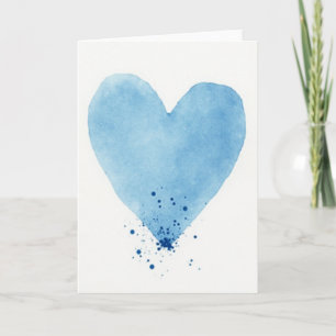 Cartão de Coração Azul Aquarela