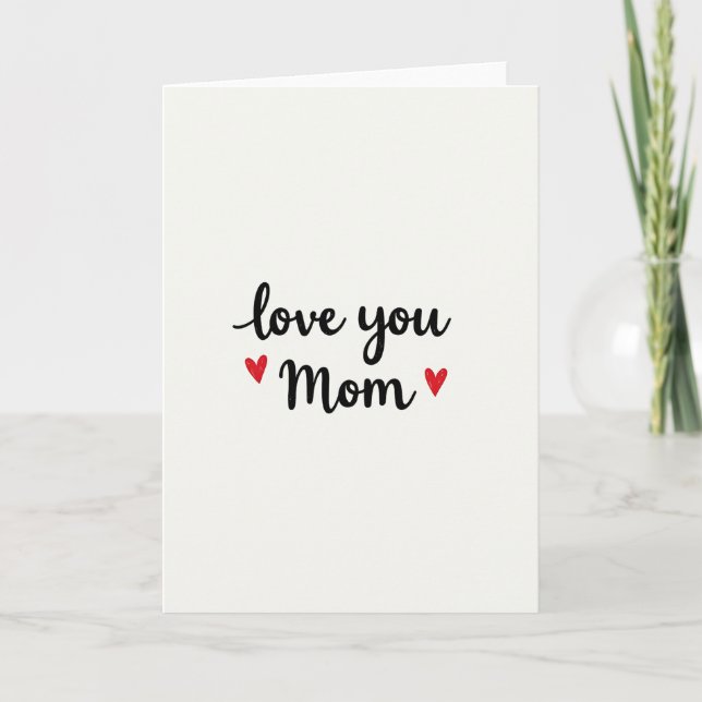 Cartão de Coração com Script 'Amo Você Mãe' (Frente)