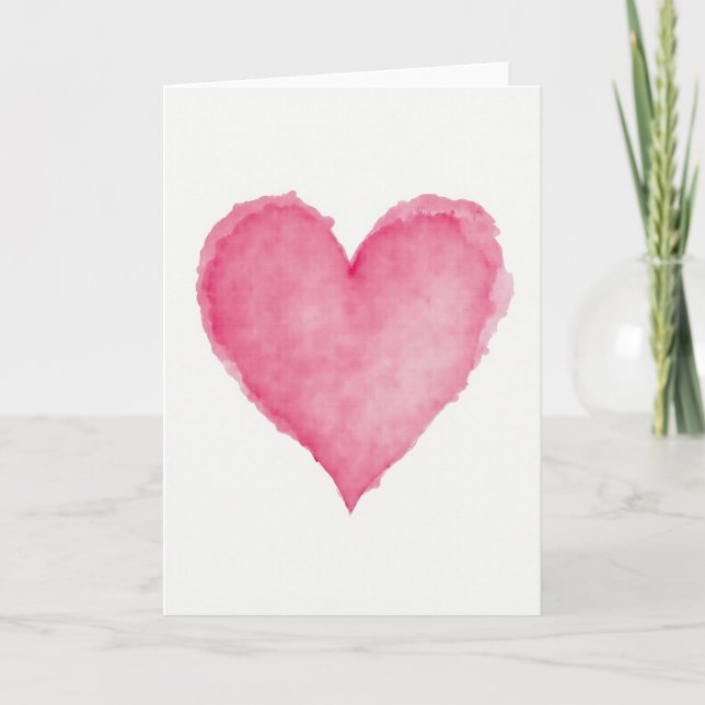 Cartão de Coração de Amor com Aquarela Rosa (Frente)