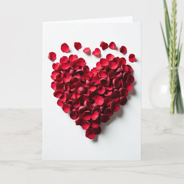 Cartão de Coração de Amor com Rosa Vermelha (Frente)
