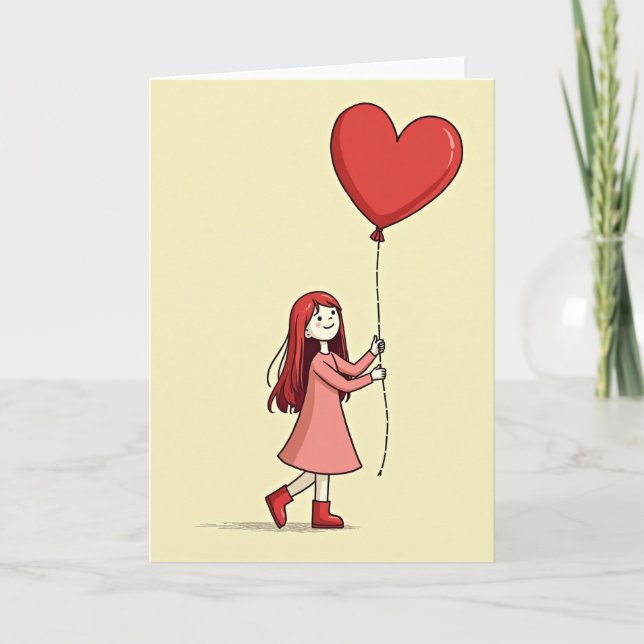 Cartão de Coração de Amor de Menina Doce (Frente)