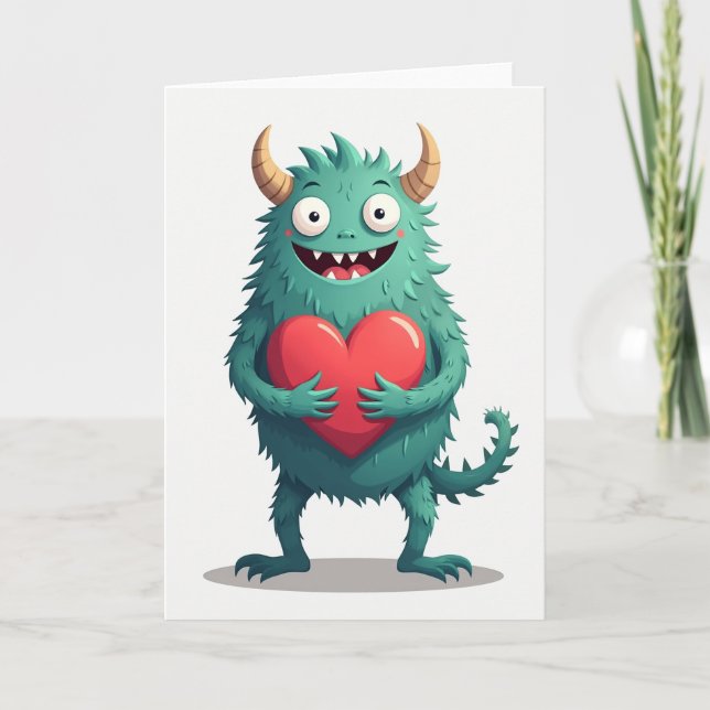 Cartão de Coração de Amor de Monstro Fofo (Frente)