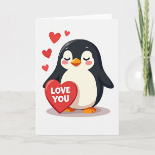 Cartão de Coração de Amor de Pinguim Fofo