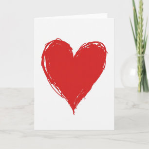 Cartão de Coração de Amor Desenhado à Mão Vermelho