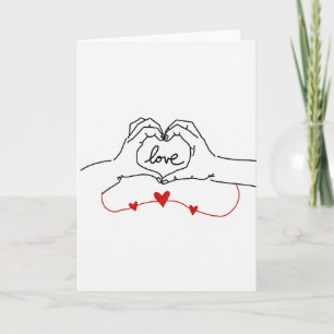 Cartão de Coração de Amor e Mãos Juntas