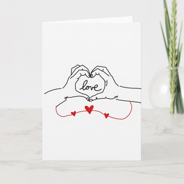 Cartão de Coração de Amor e Mãos Juntas (Frente)
