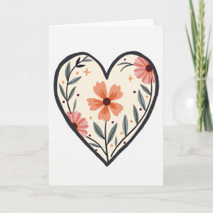 Cartão de Coração de Amor Floral Simples