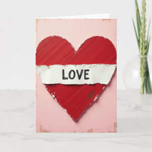 Cartão de Coração de Amor Rústico Vermelho