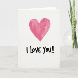 Cartão de Coração de Aquarela Rosa 'Eu Te Amo'