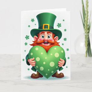 Cartão de Coração de Leprechaun de Desenho Animado