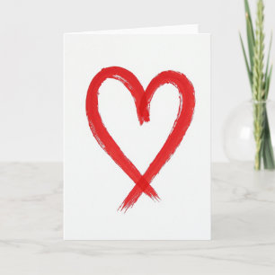 Cartão de Coração Pintado Simples Vermelho