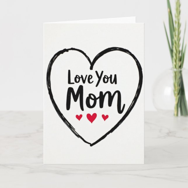 Cartão de Coração Simples 'Amo Você Mãe' (Frente)