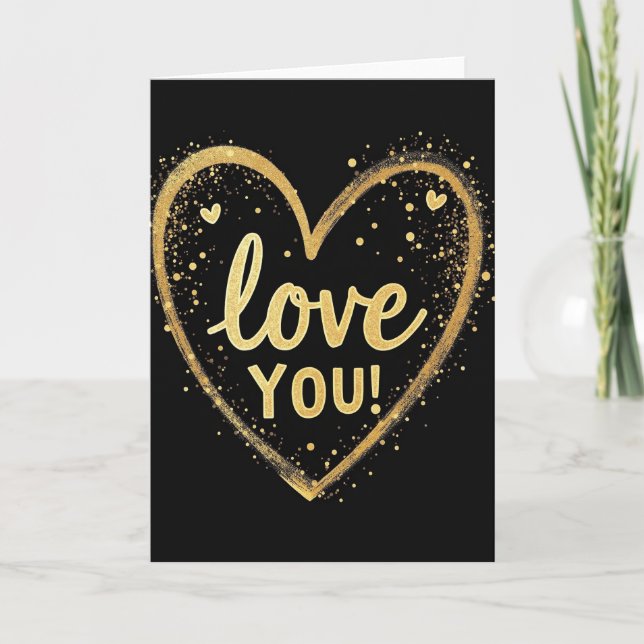 Cartão de Coração Simples Amor em Ouro (Frente)