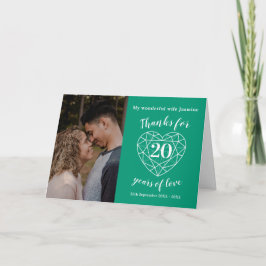 Cartão de coração verde esmeralda de 20 Casamento